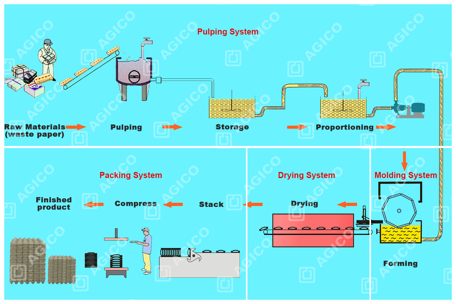 processus de production de plateaux à œufs